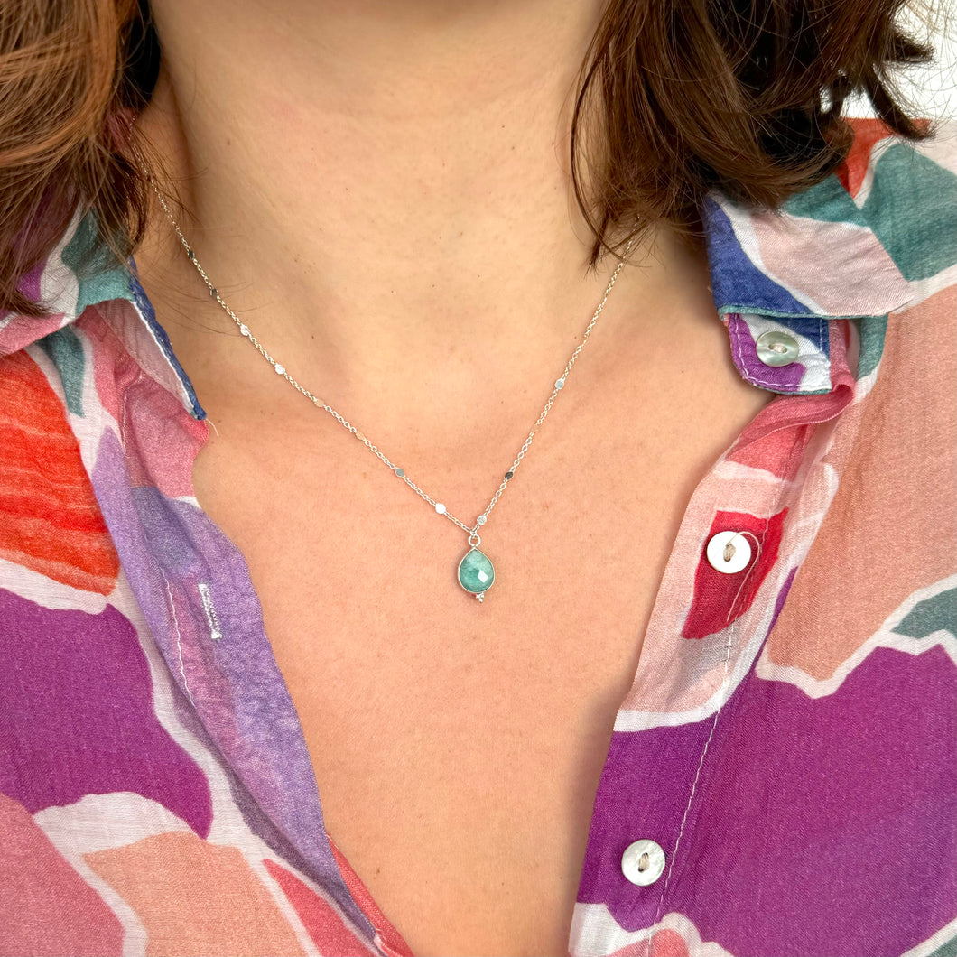 Collier argent et goutte amazonite