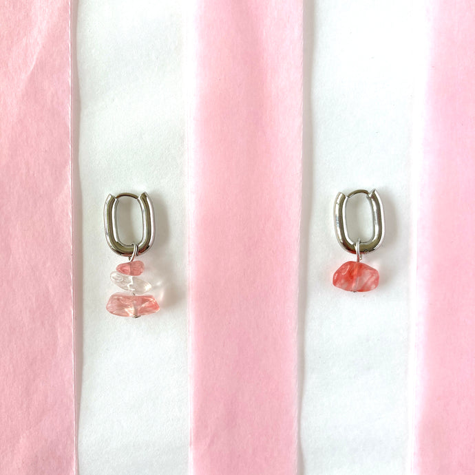 Créoles ovales quartz cherry et acier