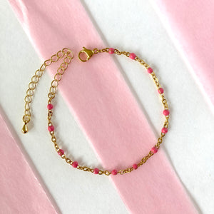 Bracelet gouttes roses et acier doré