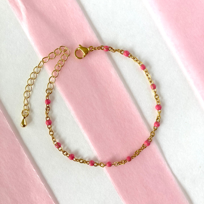 Bracelet gouttes roses et acier doré