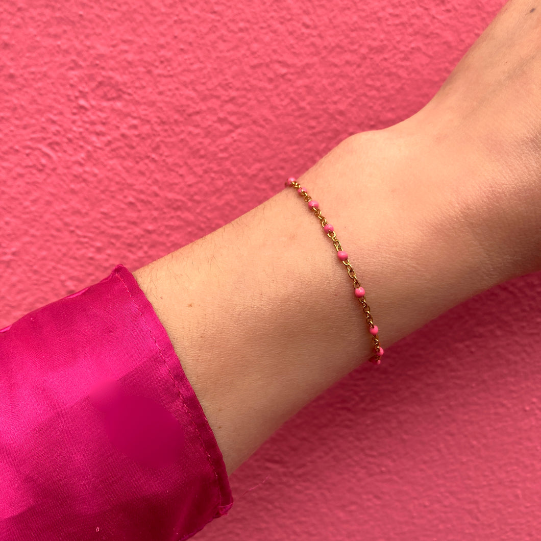 Bracelet gouttes roses et acier doré