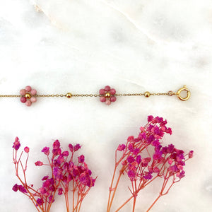 Bracelet fleur doré & rhodochrosite