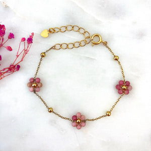 Bracelet fleur doré & rhodochrosite