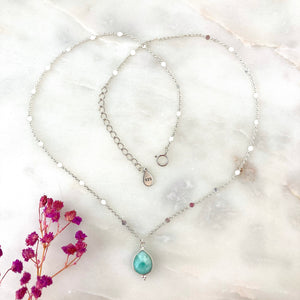 Collier argent et goutte amazonite