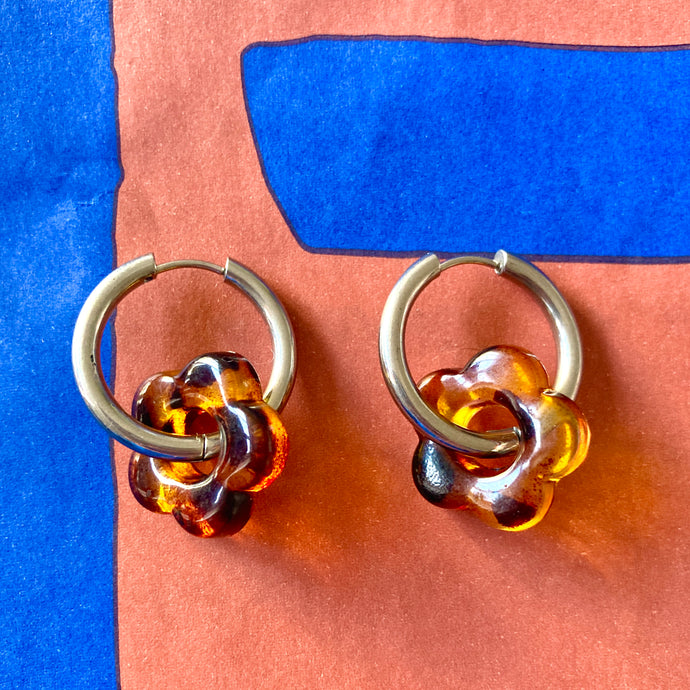 Créoles fleurs léopard en acier