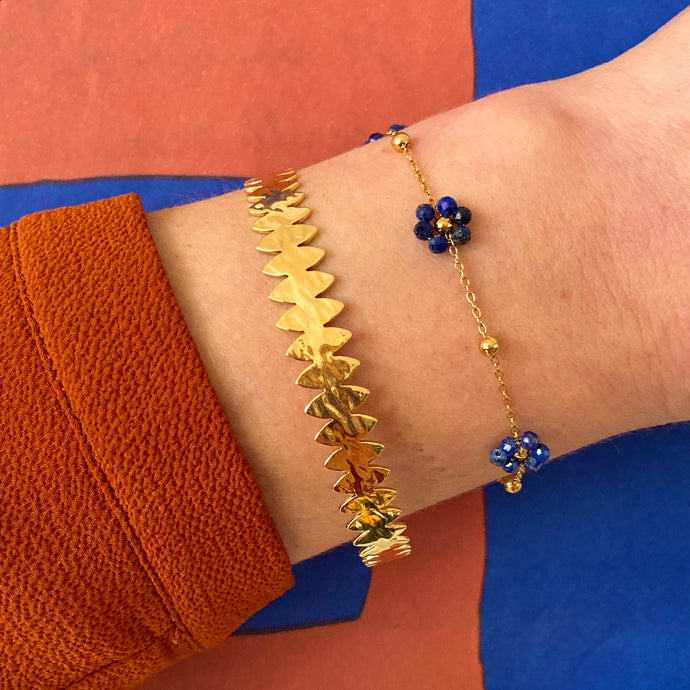 Bracelet fleur doré & lapis lazuli