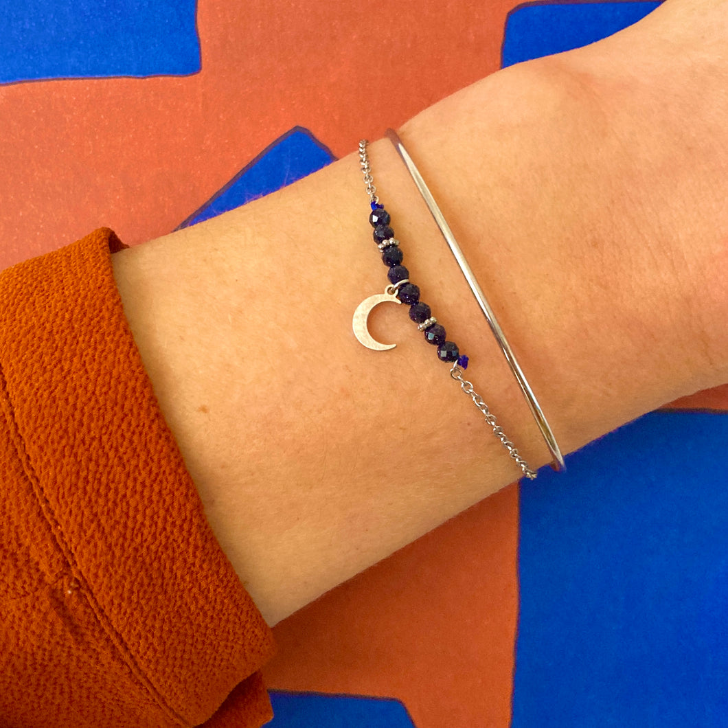Bracelet double lune en acier et blue sand