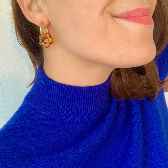 Créoles fleurs léopard en acier doré