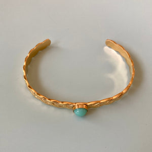 Bracelet jonc inoxydable doré & jade turquoise