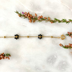 Bracelet fleur doré & spinelle noire