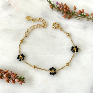 Bracelet fleur doré & spinelle noire
