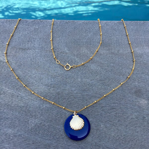 Collier Coquillage plaqué or & disque bleu