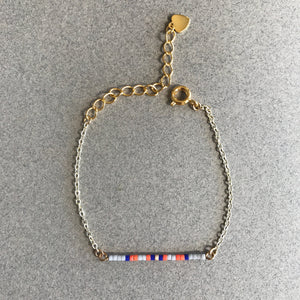 Bracelet barrette doré gris, bleu roi & corail