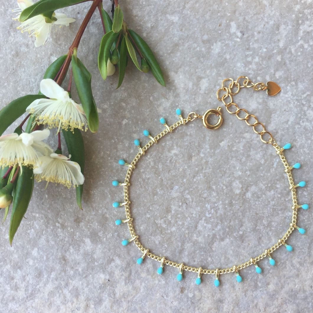 Bracelet chaîne gouttes turquoise