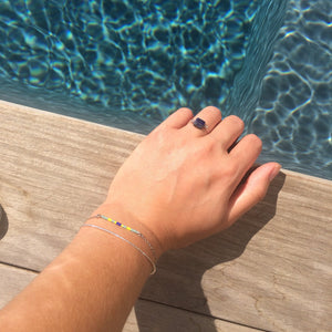 Bracelet barrette argenté gris, jaune & bleu roi