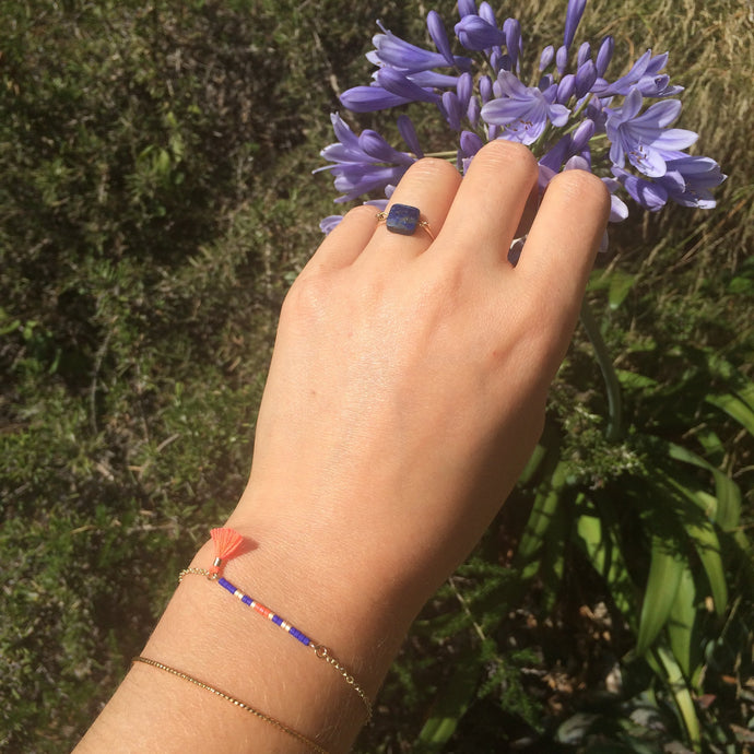 Bracelet barrette doré bleu roi & corail