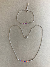 Charger l&#39;image dans la galerie, Bracelet barrette argenté gris, bleu roi &amp; corail