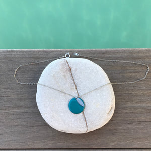 Collier disque turquoise foncé & argenté