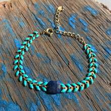 Charger l&#39;image dans la galerie, Bracelet chaîne épi turquoise &amp; lapis lazuli