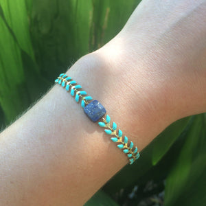 Bracelet chaîne épi turquoise & lapis lazuli
