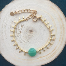 Charger l&#39;image dans la galerie, Bracelet gouttes dorées et agate vert d&#39;eau