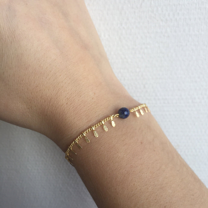 Bracelet gouttes dorées et lapis lazuli