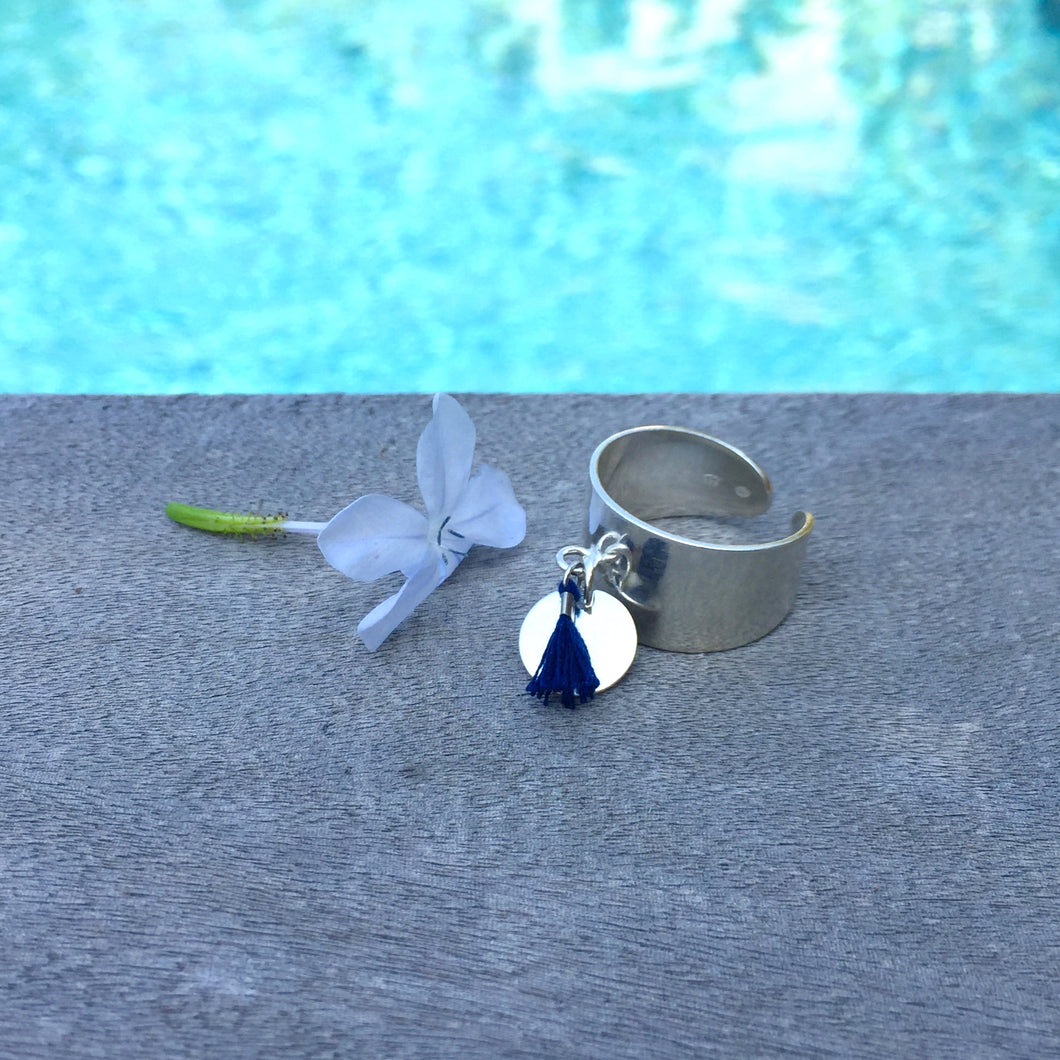 Bague en argent et breloque bleu nuit