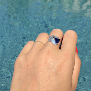 Bague en argent et breloque bleu nuit