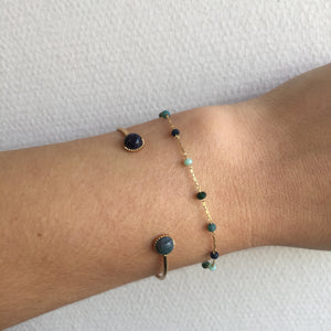 Bracelet jonc plaqué or, agate indienne et blue sand