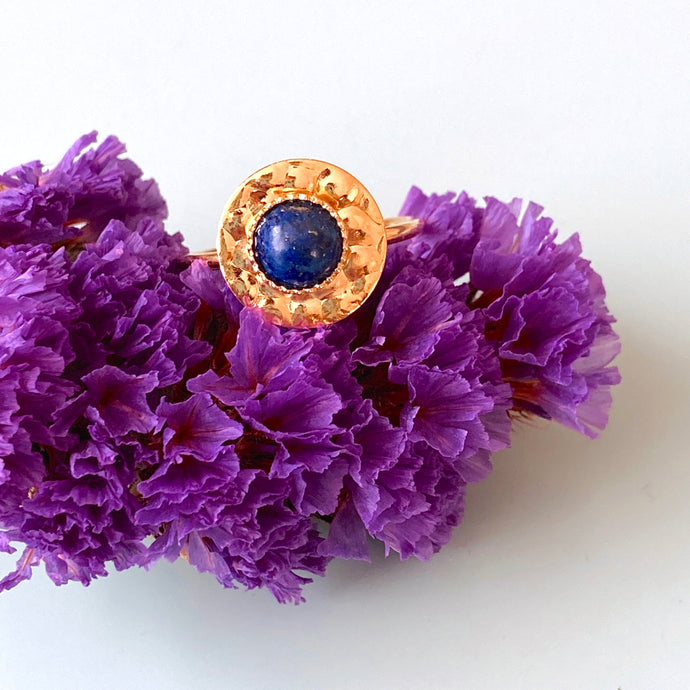 Bague plateau plaquée or & lapis lazuli