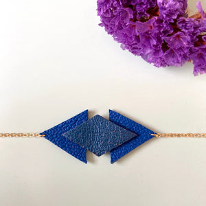 Bracelet triangles cuir bleu