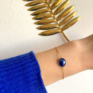 Bracelet plaqué or lapis lazuli