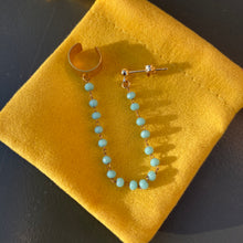 Charger l&#39;image dans la galerie, Boucle et bague d&#39;oreille chaîne perlée turquoise