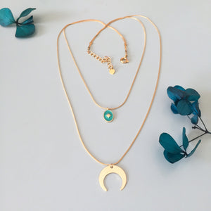 Collier double rose des vents doré