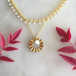 Collier double doré & blanc