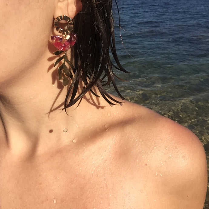 Boucles d'oreilles algues dorées