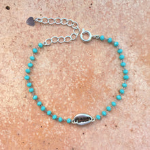 Charger l&#39;image dans la galerie, Bracelet perlé turquoise &amp; coquillage argenté