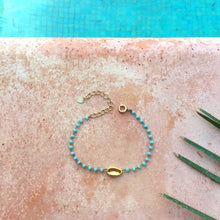 Charger l&#39;image dans la galerie, Bracelet perlé turquoise &amp; coquillage doré