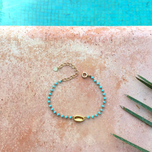 Bracelet perlé turquoise & coquillage doré