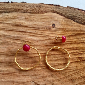 Boucles anneau agate rouge - plaqué or