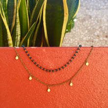 Charger l&#39;image dans la galerie, Collier double rang doré perles bleu canard