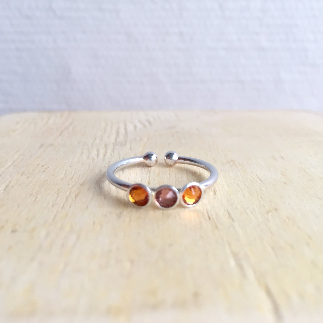 Bague argentée & Swarovski opale et rose