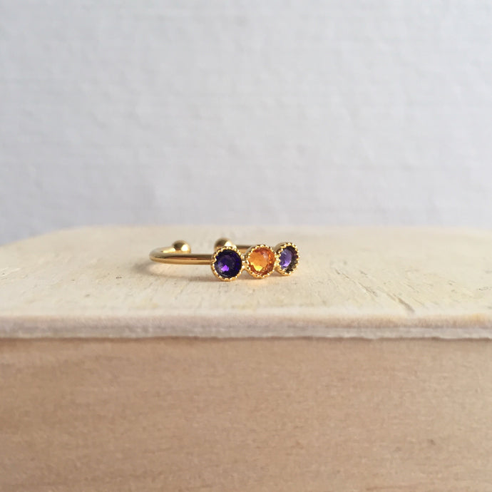 Bague dorée à l’or fin & Swarovski parme et opale