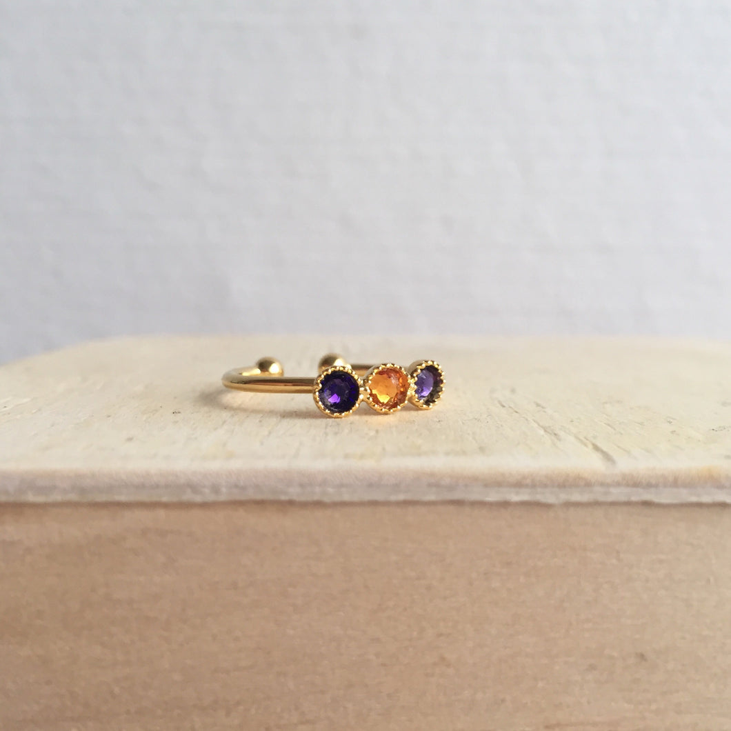 Bague dorée à l’or fin & Swarovski parme et opale